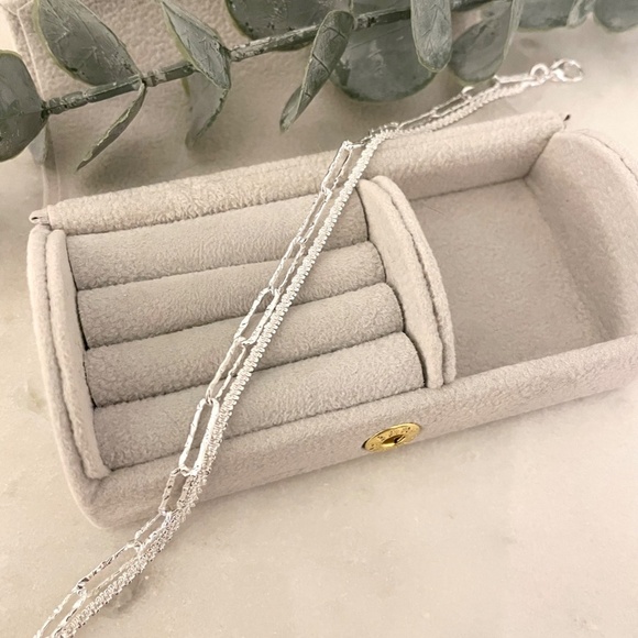 925 Sterling Silver Thin Multi Layer Bracelet Sequin Paperclip Link Bracelet - Picture 3 of 4